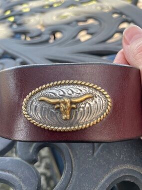 NEW Western Leather Cuff Bracelet with Longhorn Concho - Brown- handmade